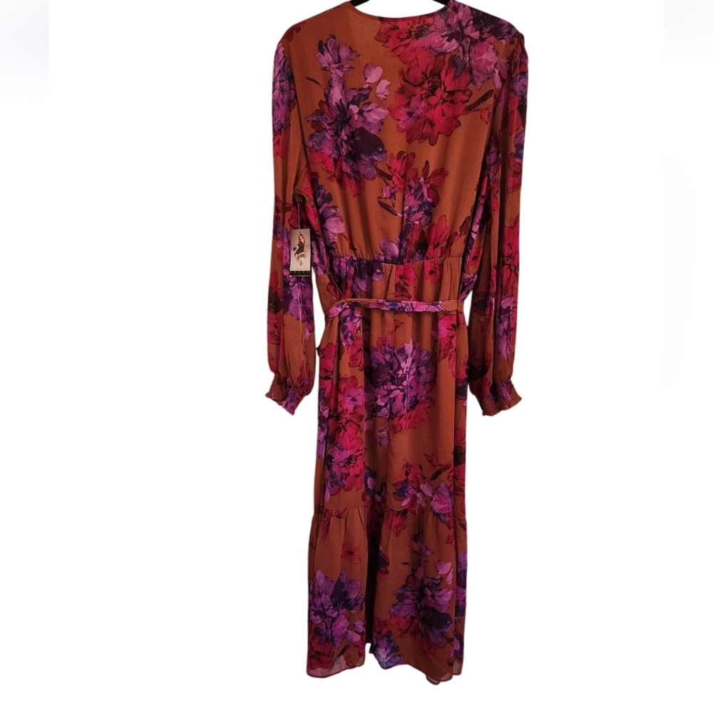 FLORAL PRINT CROSSOVER FRONT CHIFFON LAYER MAXI DRESS SZ XXL NWT - Picture 3 of 5